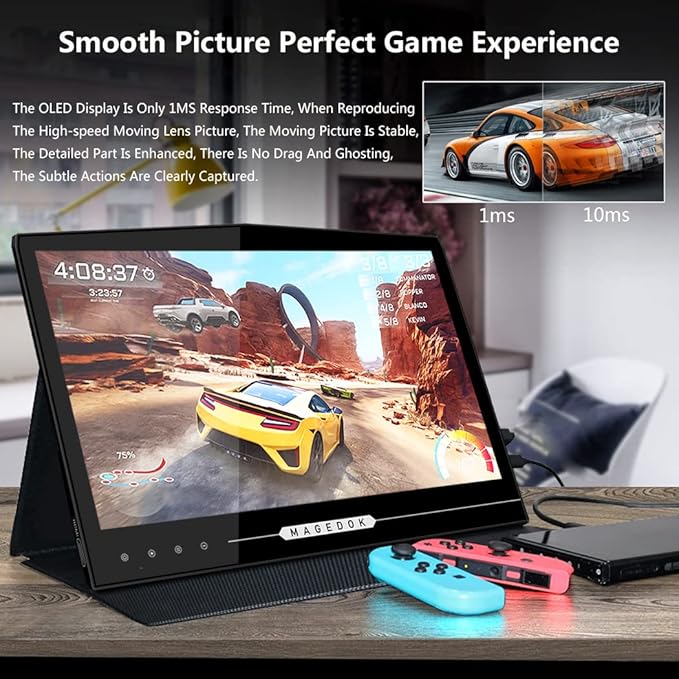 OLED Portable Touchscreen Monitor 13.3 2K 1MS Portable Gaming Monitor 100% DCI-P3 Ultra-Thin Computer External Display External Second Screen USB C/HDMI with Smart Cover