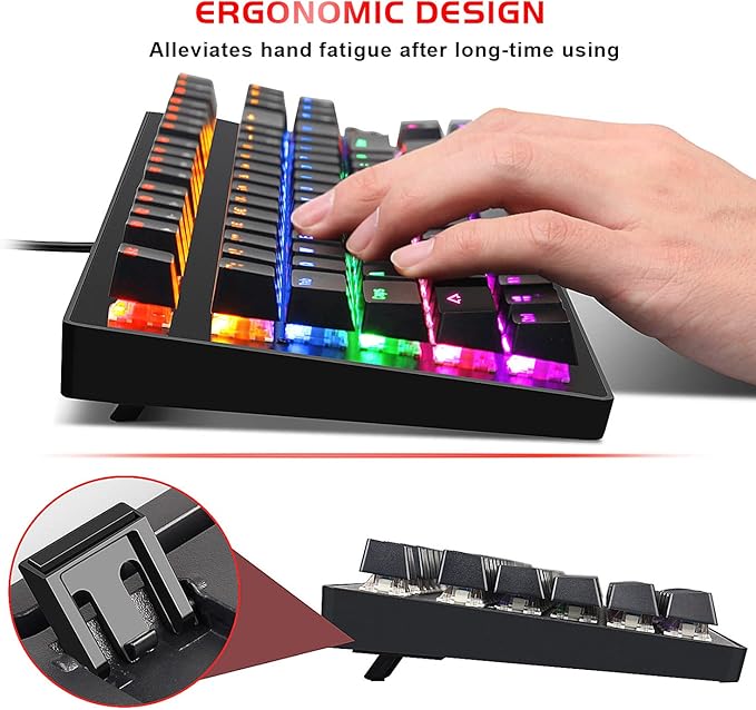 Anivia MK1S LED Backlit Mechanical Gaming KeyboardWired USB Gaming Keyboards with Blue Switches 87 Keys for Windows PC Laptop Game Black