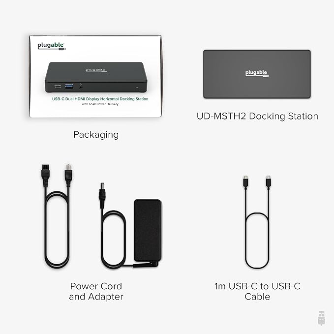 Plugable USB-C Docking Station Dual 4K 60Hz HDMI 65W Charging Gigabit Ethernet 1x USB-C 5Gbps 3X USB-A Audio Windows/ChromeOS USB-C/USB4/Thunderbolt Driverless (UD-MSTH2)