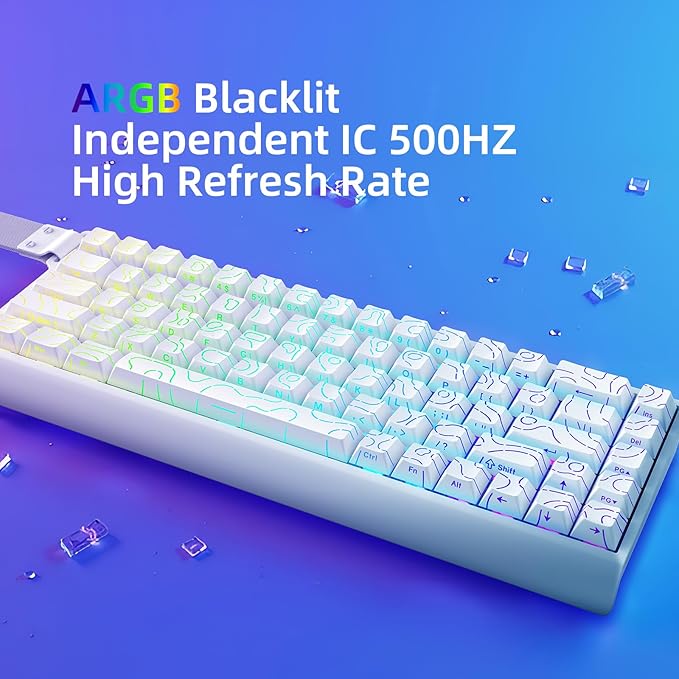 Mer68 Wired 68 Keys Magnetic Switch Mechanical Keyboard 8KHZ Polling Rate/Latency As 0.125MS/256KHZ Single Key Scan Rate/ARGB/ Hot Swappable Gaming Keyboard(White)