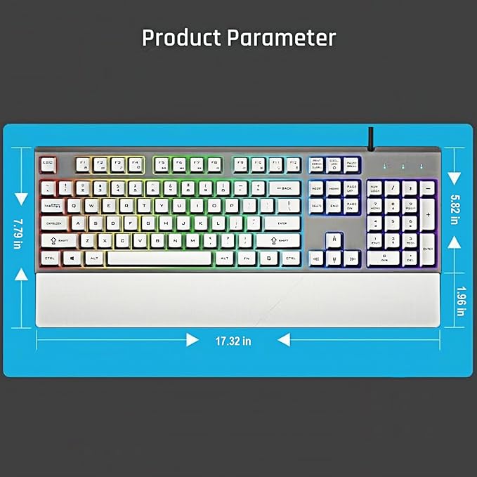Wired Rainbow LED Gaming Keyboard104 Keys Light Up Mechanical Feeling Computer Keyboard With Palm Rest for Windows LaptopPC Gamers Office DeviceTravel Easy to Carry on Business TripWoking(White)