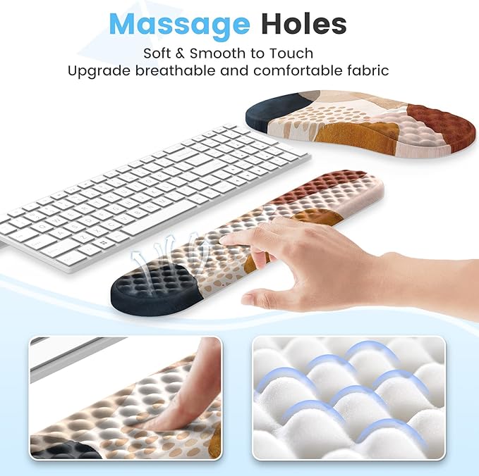 HAOCOO Ergonomic Mouse Pad Wrist Support and Keyboard Wrist Rest 3 PCS Computer Carpal Tunnel Mouse Pads for Desk with Coaster Set Memory Foam Mousepad with Non-Slip PU Base for Home Office Boho