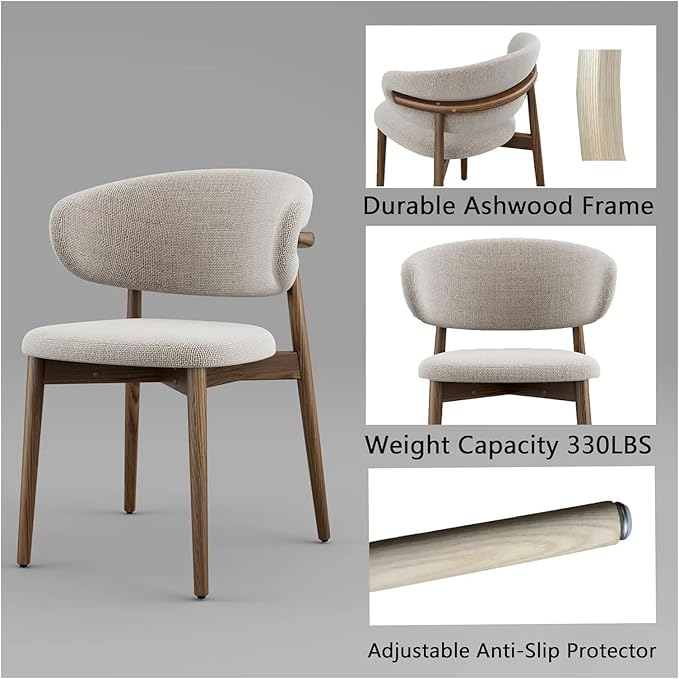 Adjustable Office Computer Chair with Armrest 1pcs Modern Solid Wood Upholstered Dining Chairs with Curved Backrest Natural Wood Legs(Oak)