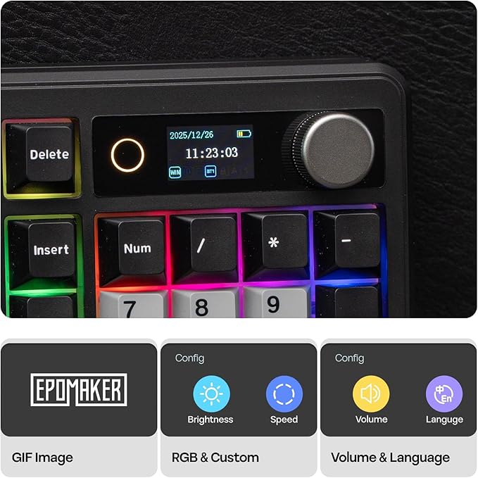 EPOMAKER TH99 PRO 96% Mechanical Keyboard with Screen &amp Knob 10000mAh 2.4Ghz/BT Hot Swap Custom Driver RGB Backlight PBT Keycap Wireless Gaming Keyboard for PC/Mac (Black Sea Salt Silent)