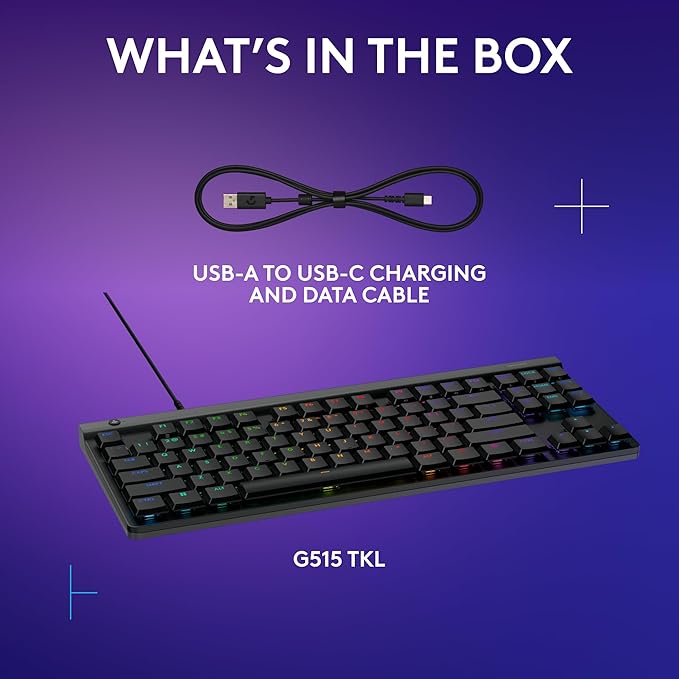 Logitech G515 TKL Wired Low Profile Gaming Keyboard Fully Customizable RGB Double-Shot PBT Keycaps Tactile/Brown Switches - Black
