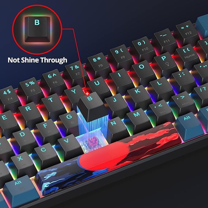 Protable 60% Percent Gaming Keyboard Mechanical Mini Compact Backlit 68 Keys Wired Office Keyboard with Red Switch for Mac/Win (Monstor Black/red Switch 68)