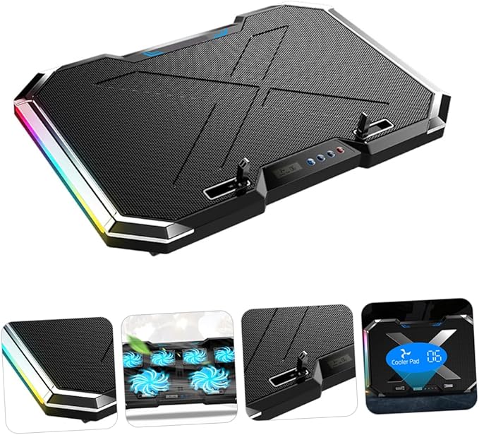 Adjustable RGB Led Laptop Cooler Pad Notebook Cooling Base LCD Touch for Under Gaming and Office