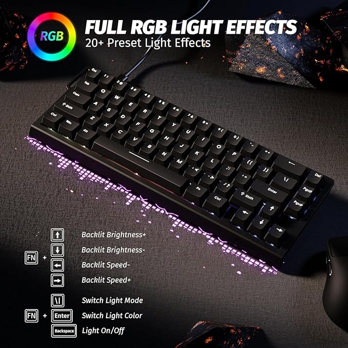 ATTACK SHARK X68 HE Rapid Trigger Mechanical Gaming Keyboard 60% Wired TKL with Adjustable ActuationHall Effect Magnetic Switch8KHz Polling RateRGB BacklitTop Mount for PC Mac Esport Gamer(Black)