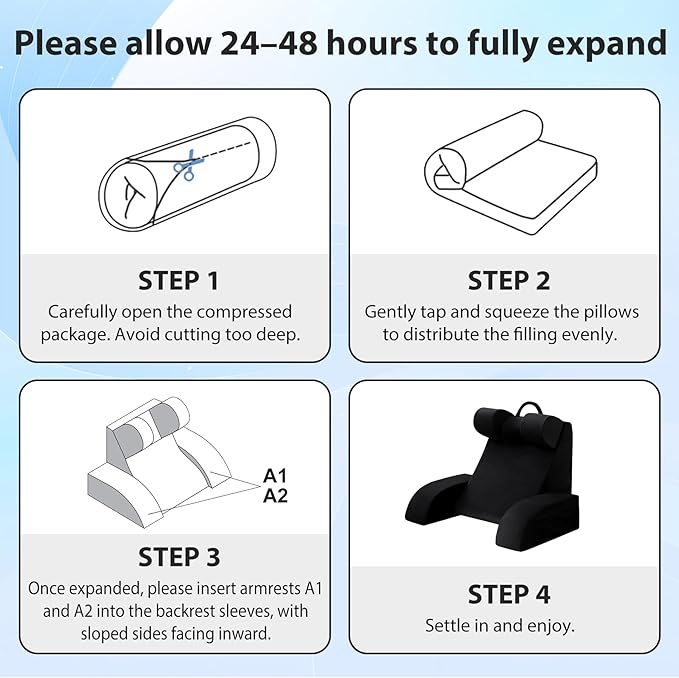 Reading Pillow for Sitting in Bed Adult Back Pillow for Bed Sitting up Backrest Pillow with Arms Back Support Pillows for Gaming Lounging Watching TV Medium 19 Black