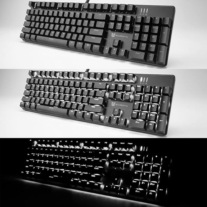 Mechanical Keyboard Gaming Keyboard | Red Switch White Backlit Keyboard | 104 Keys US Layout | Wired Gaming Keyboard | Hot Swappable Mechanical Keyboard | PC Gaming Keyboards (Black)