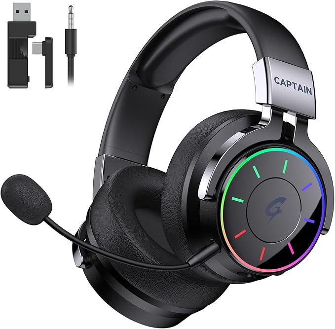 COOLV 2.4GHz Wireless Gaming Headset for PS5 PC PS4 - RGB Light Gaming Headset 60 HR Battery 7.1 Surround Sound Bluetooth 5.4 Gaming Headphones with Mic
