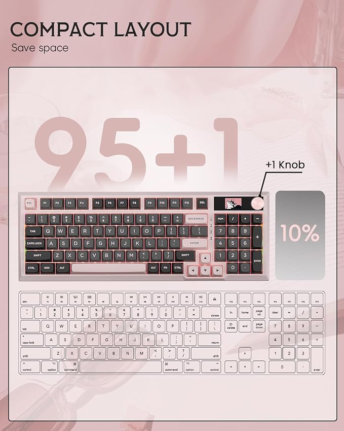 Redragon K725 Wireless Mechanical Keyboard with LCD Smart Screen &amp Control Knob Tri-Mode 2.4G/Bluetooth/Type-C Hot-Swap Gasket Mount RGB Backlit for Gaming/Mac/Windows/Tablet/PC