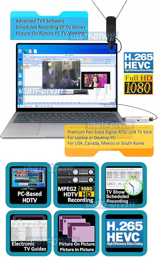 USB Digital HD TV Tuner/Terrestrial Receiver + MPEG DVR Adapter for PC