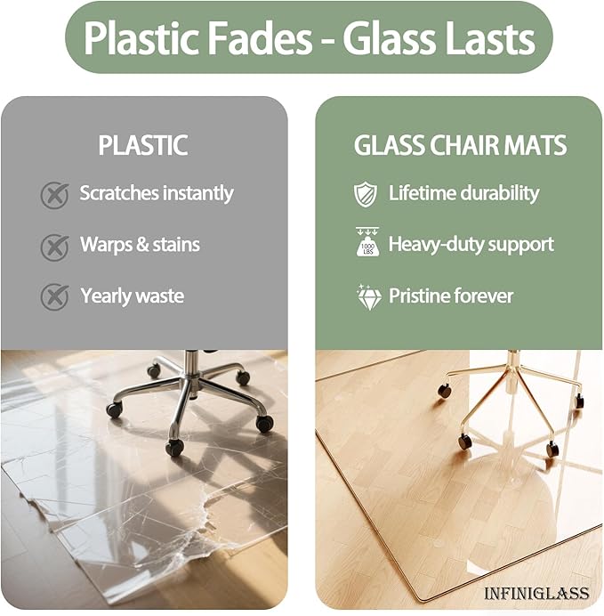 Tempered Glass Chair Mat 72x48 – Ultra-Clear Office Chair Mat for Hardwood Floors &amp Low-Pile Carpets – Heavy-Duty 0.2 Scratch-Resistant Surface with Non-Slip Pads – Supports 1000 lbs