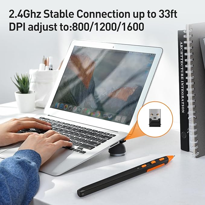 Lychee Pen Mouse 2-in-1 Wireless Mouse and Presenter with Bluetooth and 2.4G Dual Mode Ergonomic Design 3 Adjustable DPI Compatible with Laptop PC Tablet Smart TV (Back)
