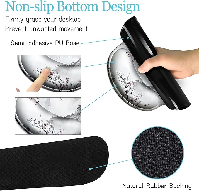 Japanese Ergonomic Mouse Pad Large Desk Mat Set XXL Anime Mousepad with Wrist Rest Wrist Support Gaming Keyboard Mat Cup Coaster Set Japanese Style Office Desk Accessories Decor