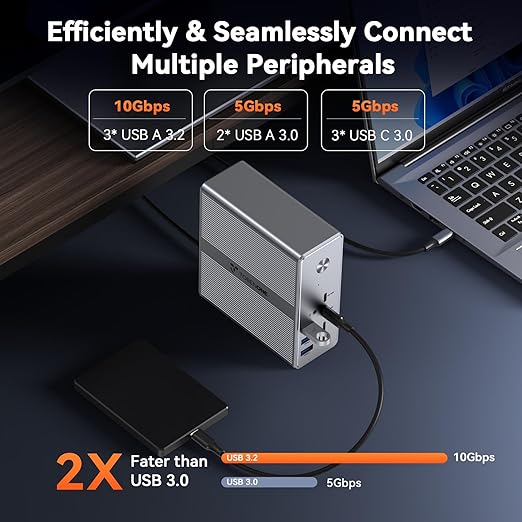 TobenONE DisplayLink Docking Station 4 Monitor with 4 HDMI 18-in-1 Quad/Triple 4K@60Hz Display Dock with 120W Power Supply for Thunderbolt 5/4/3 USB4 USB-C Windows MacBook(8 USB Ethernet etc)