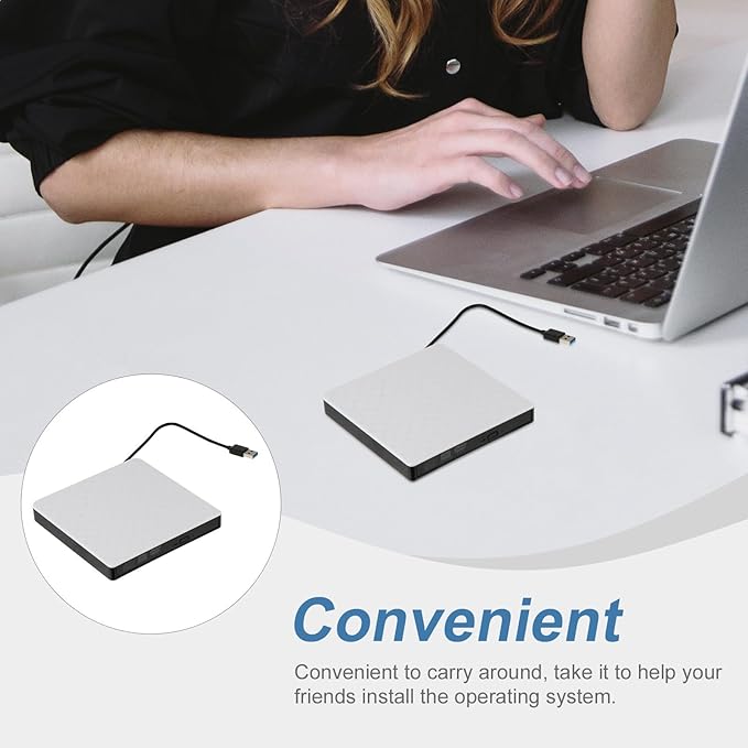 Kichvoe External DVD Drive USB 3.0 DVD Burner Portable CD Writer Compatible with Laptop Desktop White Optical Disk Drive for Data Backup and Media Playback