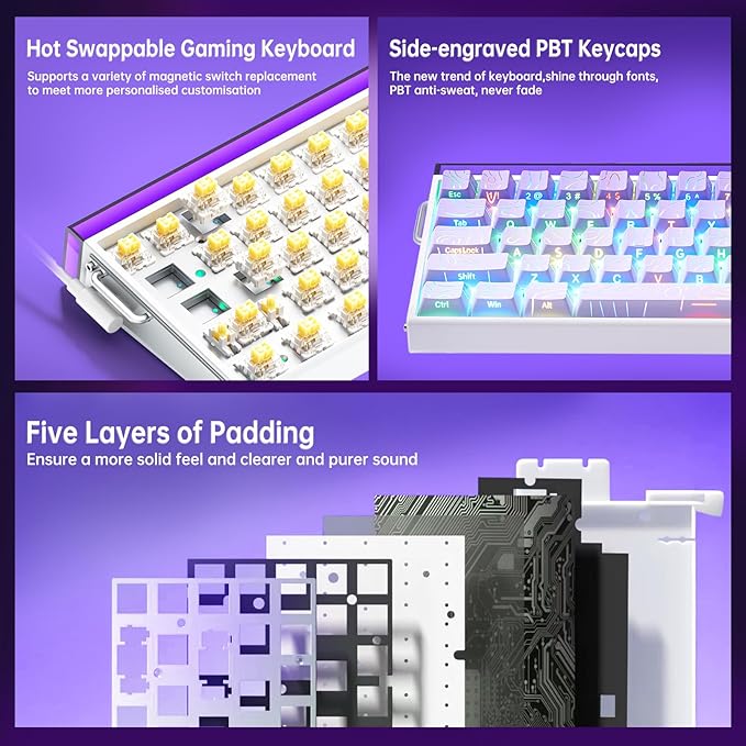 x AULA HERO 68 HE 60% Gaming Keyboard Wired Hall Effect Mechanical Keyboard Mini with Adjustable Actuation Rapid Trigger Mode 8K Hz Polling Rate0.125ms LatencySide Printed PBT KeycapsRGB Backlit