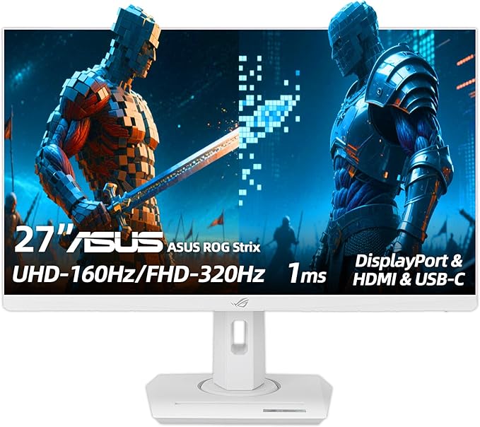 ASUS ROG Strix 27 4K HDR Gaming Monitor - UHD (3840 x 2160) Dual Mode(4K 160Hz or FHD 320Hz) 1ms Fast IPS ELMB Sync G-SYNC Compatible AI Gaming DisplayPort &amp HDMI &amp USB-C VESA White
