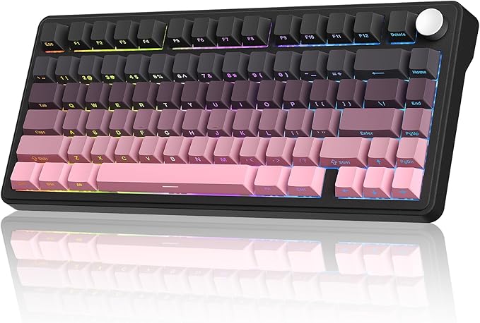 CC MALL M75 Mechanical Keyboard75% Gasket Hot SwappableRGB BacklitSide Printed PBT Keycaps2.4Ghz/Bluetooth/USB-C Gaming Keyboards (Black and Pink)