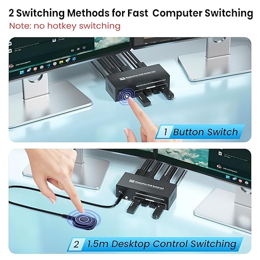 8K60Hz 4K120Hz Displayport KVM Switch 3 Monitors 2 Computers USB 3.0 DP KVM Switch for 2 Computers Share 1 Set of Keyboard Mouse Printer and 3 Monitors 4 Port USB 3.0 for Peripheral Sharing