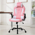PC Gaming Chair Video Game Chair Racing Style Office High Back Desk Executive PU Leather Rolling Task Swivel Computer with Lumbar Support HeadrestPink