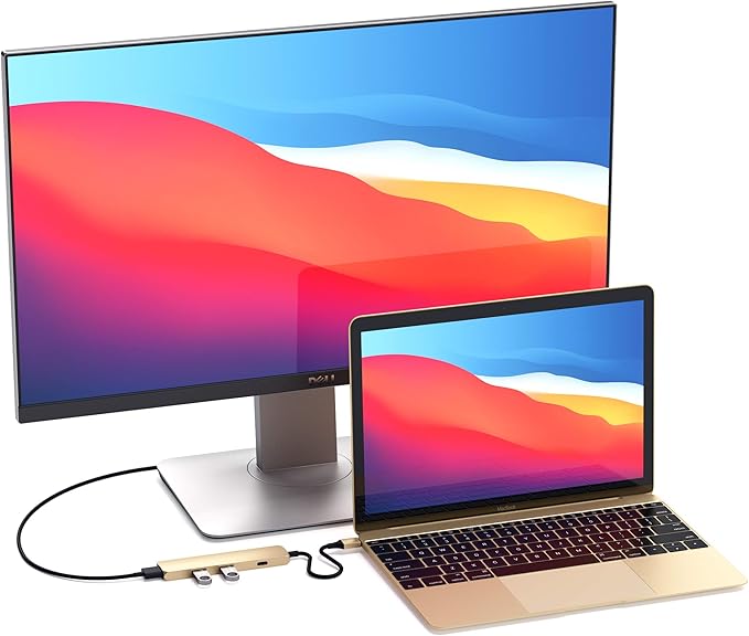 Satechi USB C Hub Multiport Adapter USB-C Docking Station with 4K HDMI 60W USBC PD Charging 2 USB-A for MacBook Air/Pro M5/M4 Dell HP Surface Lenovo - Gold Slim Classic