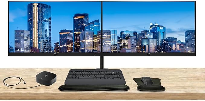 HP Series 3 Pro 22-inch 322pf FHD 1080p LCD Monitor 2-Pack Bundled with Desk Mount Stand USB-C Multiport G5 Dock MK650 Wireless Keyboard &amp Mouse Gel Mouse &amp Wrist Pad