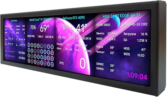 VSDISPLAY 8.8 Inch 1920x480 IPS LCD Monitor as Secondary Display/DIY Computer PC Case GPU CPU RAM Temperature Data Monitoring Sensor PanelBlack