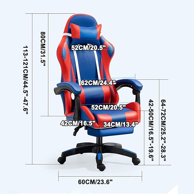 RGB Gaming Chair with Footrest Ergonomic Massage Computer Desk Chair Video Gaming Chair with Speakers Lumbar Support Height &amp Angles Adjustable Reclining Gamer Chair7 Point Massage