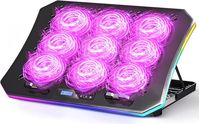 KeiBn Laptop Cooling Pad Gaming Laptop Fan Cooling Pad with 9 Quiet Fans RGB Laptop Cooler for 15.6-17.3 Inch Cooling Pad for Laptop with 7 Height Stands 2 USB Ports Phone Stand-Purple