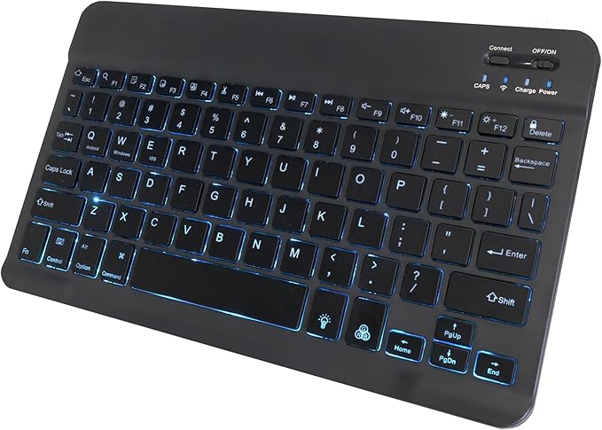 BoxWave Keyboard Compatible With Kyocera DuraXV Extreme - SlimKeys Bluetooth Keyboard - with Backlight Portable Slim LED 7 Colors - Jet Black
