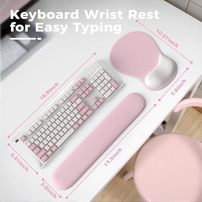 iCasso Keyboard Wrist Rest Blush Pink Ergonomic Mouse Pad with Wrist SupportAcrylic Clear Keyboard Stand for DesktopNon-Slip Mousepad Set for Office Home Gaming