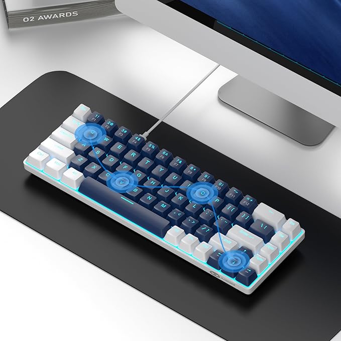 MageGee Portable 60% Mechanical Gaming Keyboard MK-Box LED Backlit Compact 68 Keys Mini Wired Office Keyboard with Blue Switch for Windows Laptop PC Mac - Blue/White