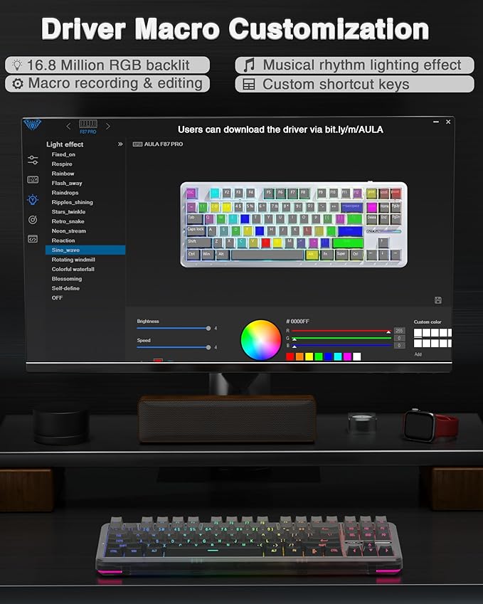 AULA F87 Pro Wireless Mechanical KeyboardTri-Mode BT5.0/2.4GHz/USB-C Hot Swappable Custom KeyboardPre-lubed SwitchesSide Printed PBT Keycaps75% TKL RGB Backlit Gaming Keyboards