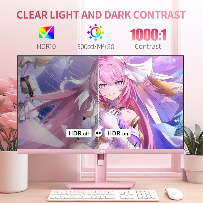 27 Inch Pastel Pink Gaming Monitor QHD 2560x1440 180/200Hz 1ms GTG Fast IPS Computer Monitor 90% DCI-P3 Adaptive Sync Built in Speaker Height/Swivel/Tilt/Pivot Adjustable Stand HDMIDP