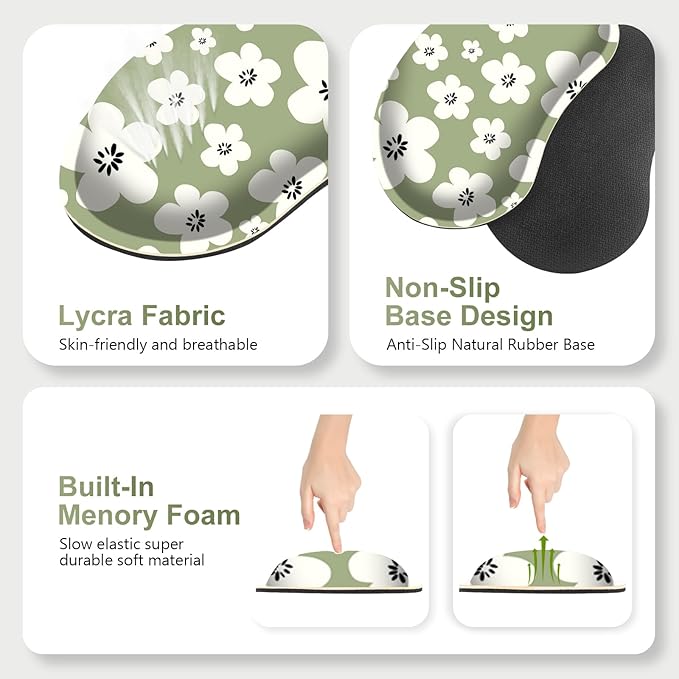 Large Gaming Mouse Pad Set 4 in1 Ergonomics Keyboard Desk Mat w/Memory Foam Wrist Rest Computer Extended Game Mousepad Non-Slip Desk Matt Pad Easy Typing Pain Relief I Green Lucky Florals