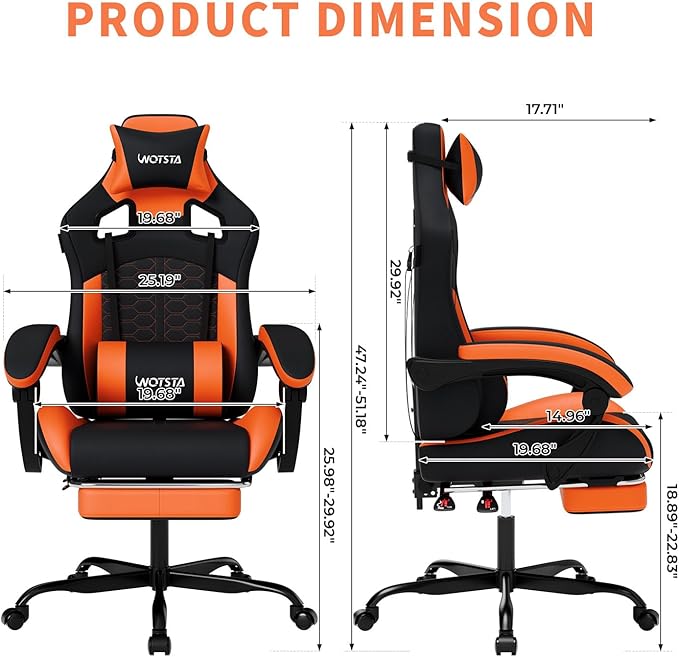 Gaming Chair with MassageErgonomic PC Gaming Chair with Footrest Comfortable Headrest and Lumbar SupportHigh Back Game Chair PVC Leather300LBS (Black&ampOrange)
