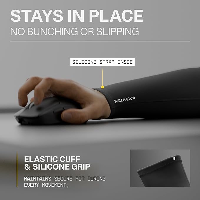 Wallhack Gaming Pro Sleeve | Low-Friction High Comfort Performance | Improve comfort on cloth and glass mouse pads | Full sleeve Design Exposed hand S/M Black