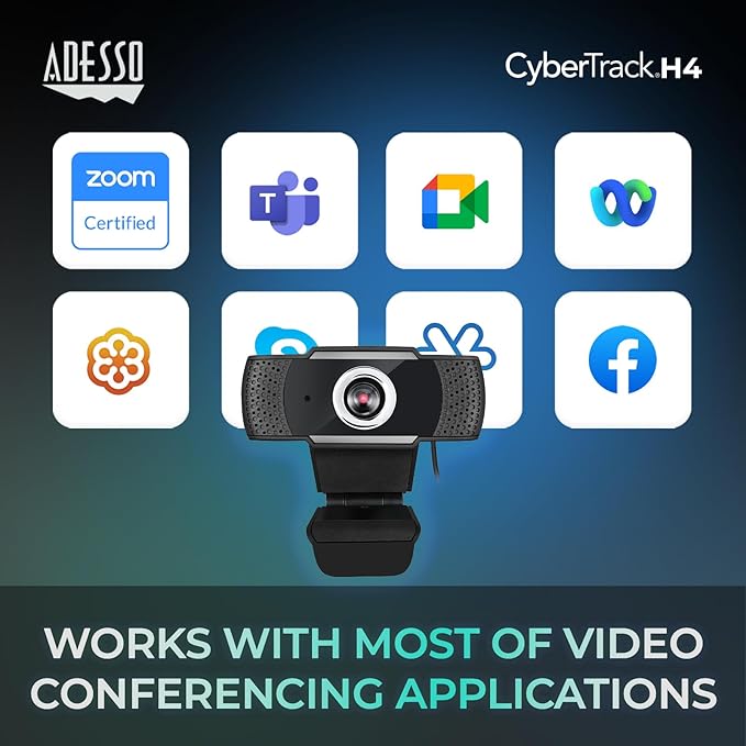 Adesso CyberTrack H4-TAA 1080P HD USB Webcam with Built-in Microphone TAA Compliant Made in Taiwan