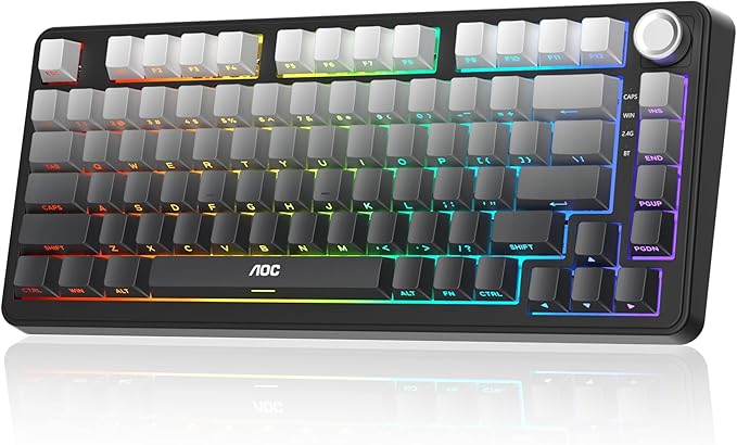 AOC GK330 Gaming Keyboard Hot Swappable Wireless Mechanical Keyboard Support BT/2.4GHz/USB-C RGB Backlit Pre-lubed Reaper Switches Anti-ghosting 75% Gasket Custom Keyboard with Five-Layer Padding