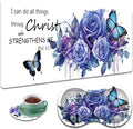 Large Gaming Mouse Pad + Mouse Wrist Rest Pad + Coaster Combination 31.5 x 11.8 Durable Non-Slip Extension Table Mat Suitable for Office and Home Roses Butterflies Verse Phil 4-13