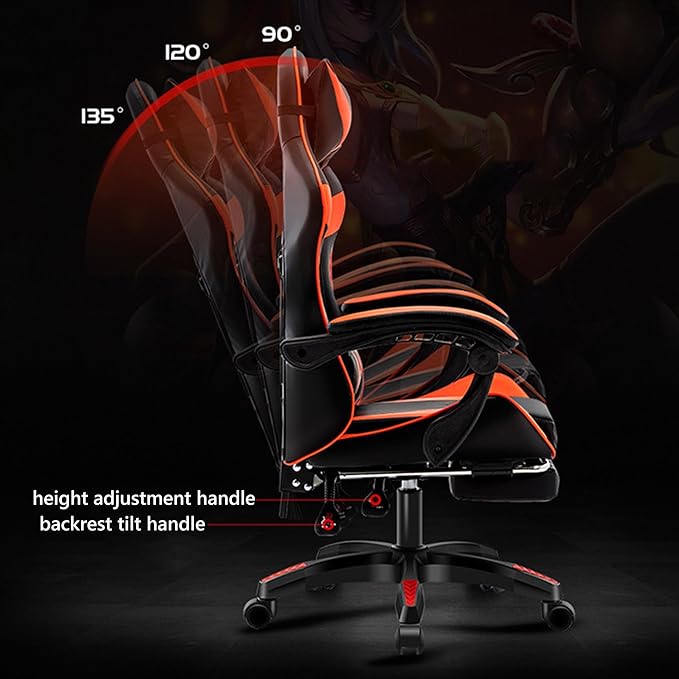 Video Game Chairs with Footrest Gamer Chair for Adults Leather Swivel Gaming Chair 350Lb Capacity Reclining Computer Chair with Headrest and Lumbar SupportGoldHeight 109119CM