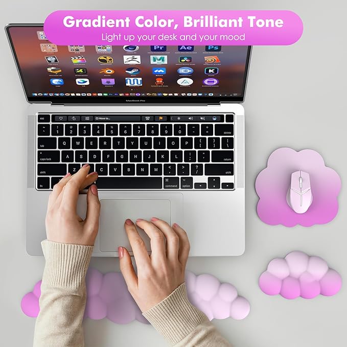 MoKo Cloud Wrist Rest Ergonomic Cloud Keyboard Wrist Rest with Mouse Rest Wrist Pad Durable Polyester Cloud Arm Rest Wrist Pad for Keyboard and Mouse for Office Gaming Computer Laptop Pink