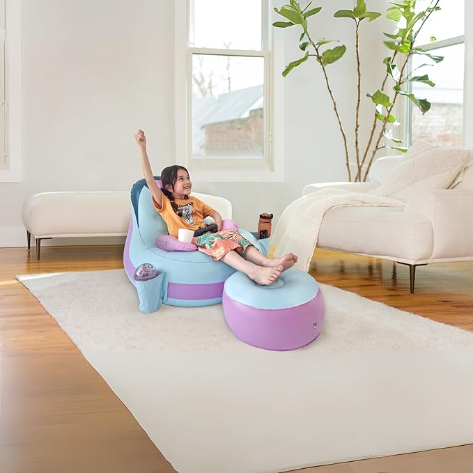 Inflatable Gaming Chair for Kids – Supports Up to 300 lbs Includes Air Pump Cup Holder 2 Pockets – Durable Bean Bag Seat Comfy Kids Gaming Chair &amp Top Gamer Chairs for Kid Room