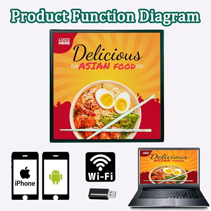 P6 Programmable 40x40 Inch Commercial LED Display with WiFi Control HD Multimedia Support for Retail Stores Hospitality &amp Commercial Spaces 160x160 Resolution