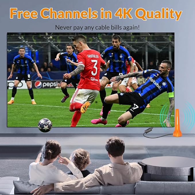HIDB Amplified TV Antenna for Smart TV Indoor - Long Range Indoor Digital HDTV Antenna with External Amplifier 360° Reception for Local Channels 4K 1080p Free Over-The-Air Channels No Cable Needed