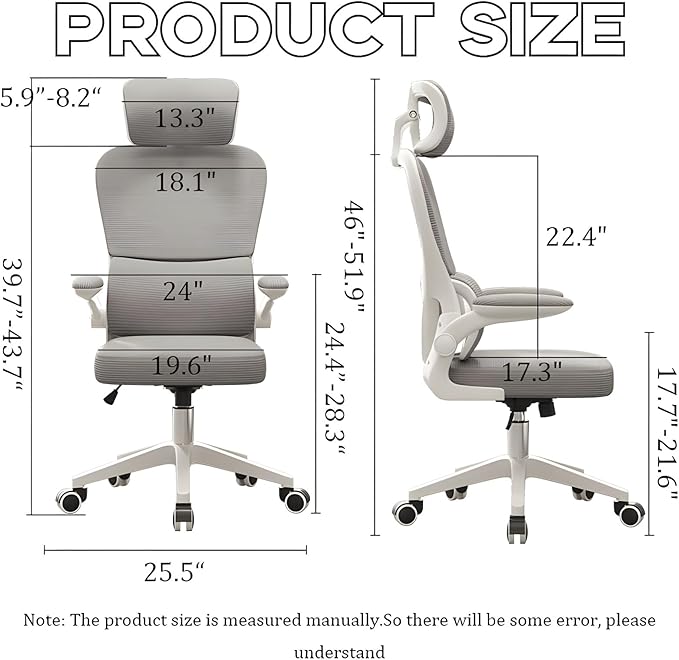 Ergonomic Office Desk Chair330 LBS Home Mesh Office Desk ChairsLumbar Support Computer Chair with Flip-up ArmsHigh Back Office Chair for Long Hours Office Chair for Study and WorkBlack