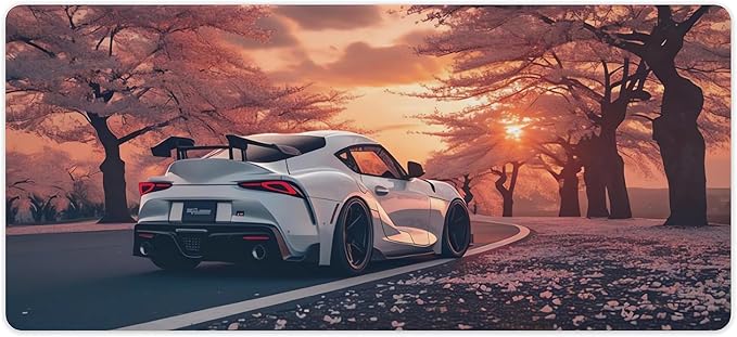 Car Mouse Pad with Stitched Edges Cherry Blossoms JDM Desk Mat Cool Sunset Desk Pad Computer Accessories Gaming Office Decor Keyboard Pads for Desk Rubber 40x90cm